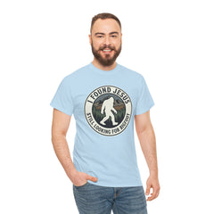 T-Shirt — I Found Jesus, Still Looking for Bigfoot Vintage Badge Graphic